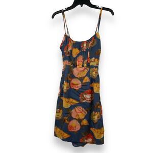 Anthropologie Maeve Peony slip Dress size 2 Navy Blue Orange Floral Cut Out Back